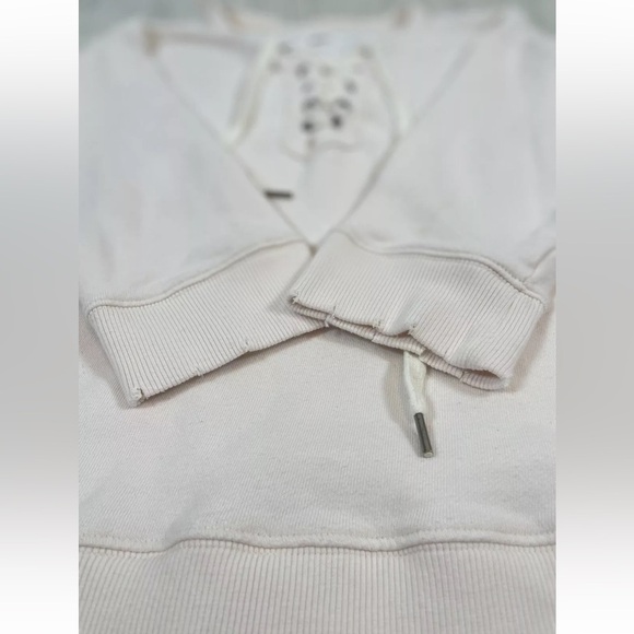 Real Good Aerie oversized lace up crew sweatshirt Pale Pink Woman’s Size L cute - Picture 12 of 16